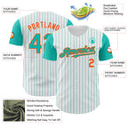 Custom White Aqua Pinstripe Orange Authentic Two Tone Baseball Jersey