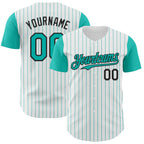Custom White Aqua Pinstripe Black Authentic Two Tone Baseball Jersey