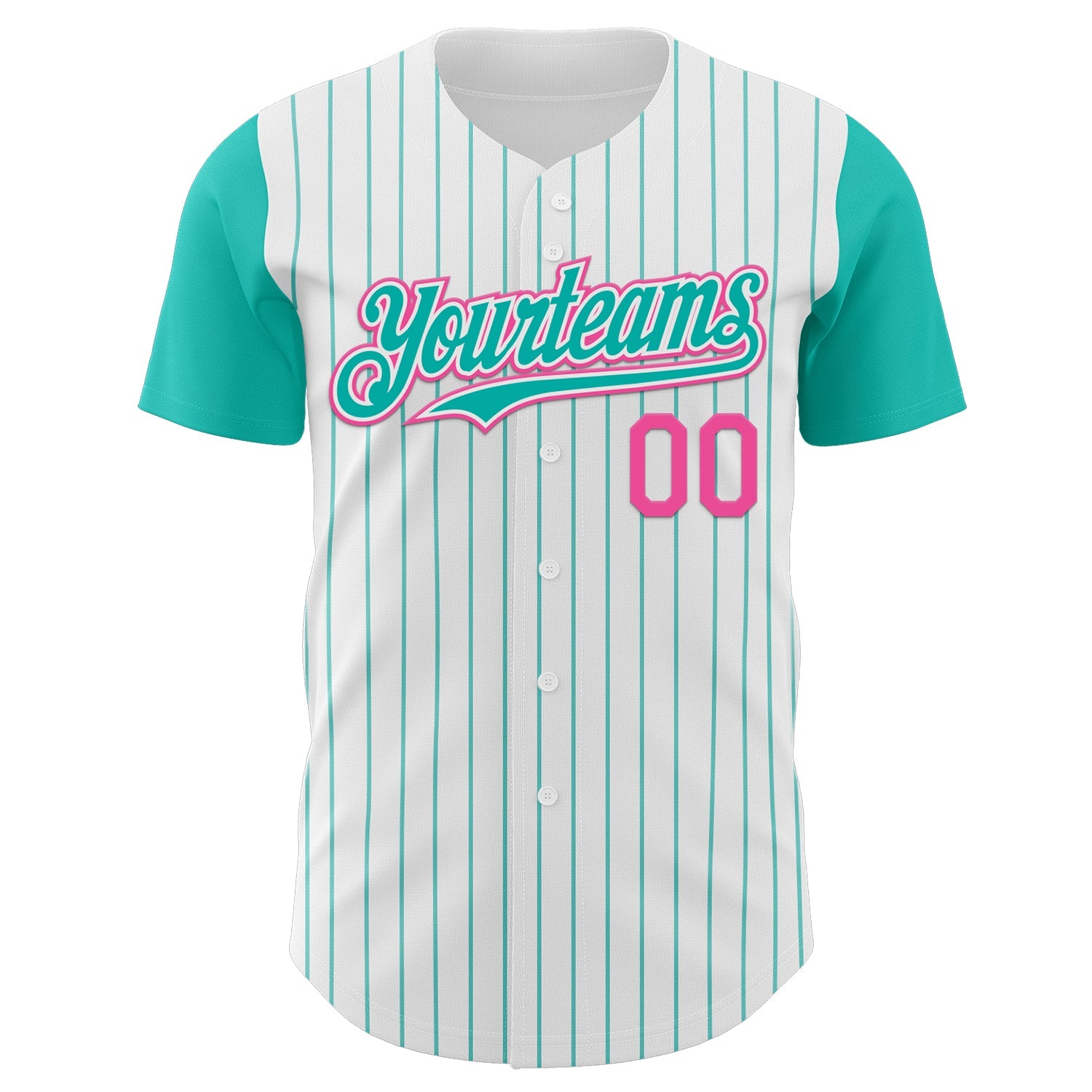 Custom White Aqua Pinstripe Pink Authentic Two Tone Baseball Jersey