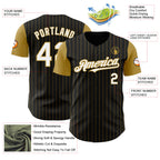 Custom Black Old Gold Pinstripe White Authentic Two Tone Baseball Jersey