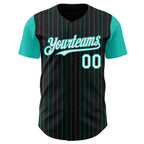 Custom Black Aqua Pinstripe White Authentic Two Tone Baseball Jersey
