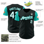 Custom Black Aqua Pinstripe White Authentic Two Tone Baseball Jersey