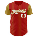 Custom Red Old Gold Pinstripe White Authentic Two Tone Baseball Jersey