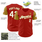 Custom Red Old Gold Pinstripe White Authentic Two Tone Baseball Jersey