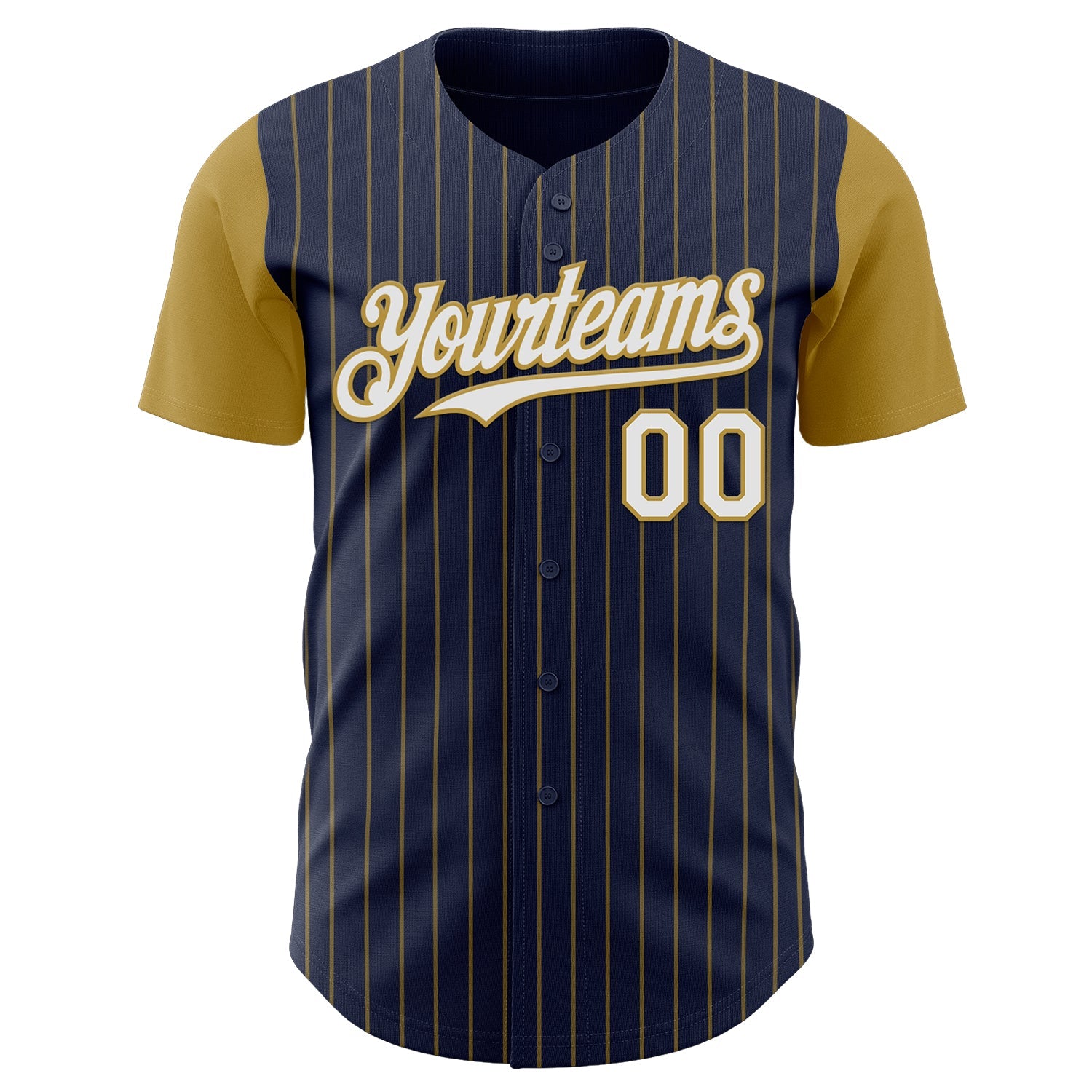 Custom Navy Old Gold Pinstripe White Authentic Two Tone Baseball Jersey