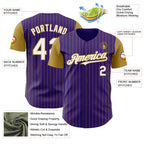 Custom Purple Old Gold Pinstripe White Authentic Two Tone Baseball Jersey