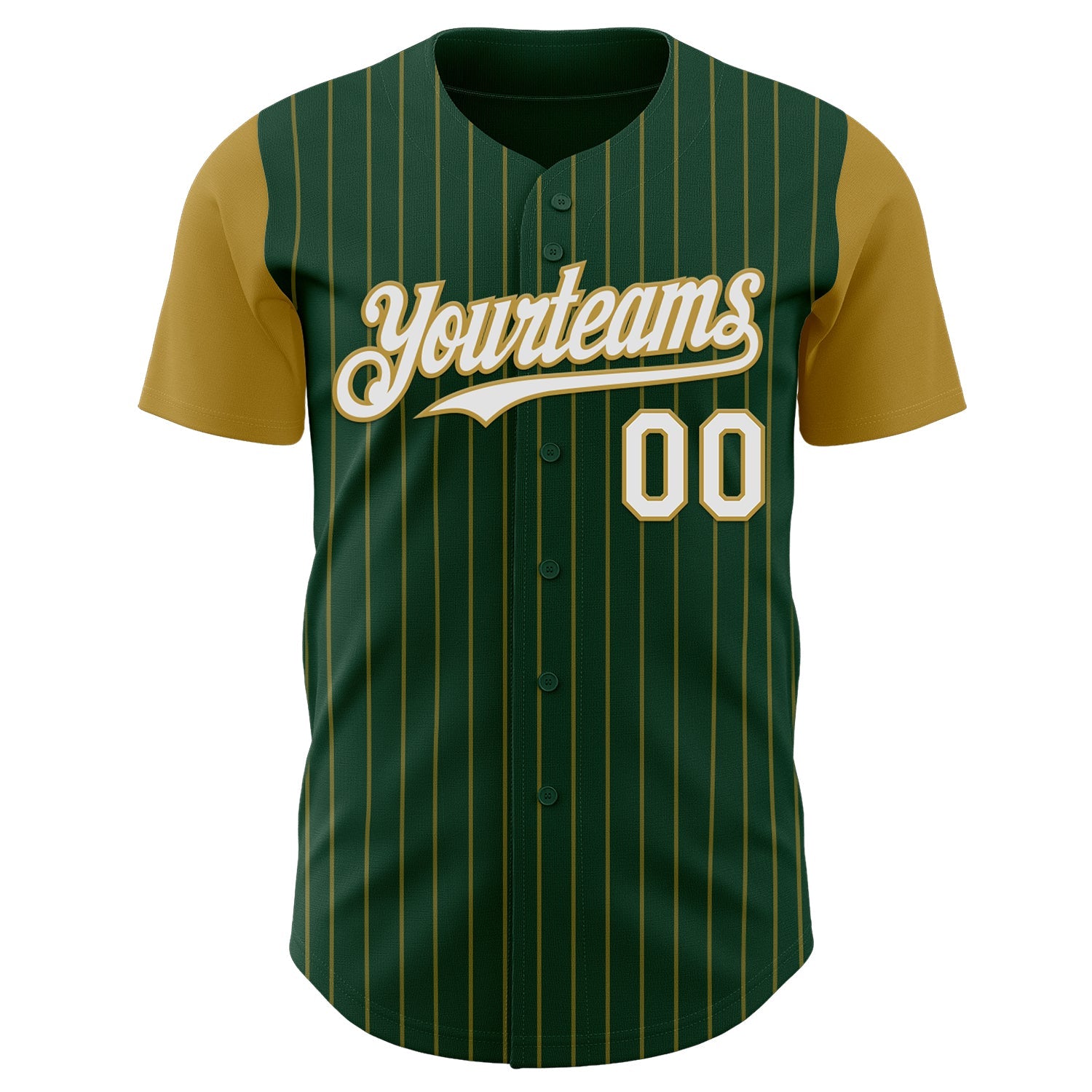 Custom Green Old Gold Pinstripe White Authentic Two Tone Baseball Jersey