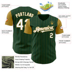 Custom Green Old Gold Pinstripe White Authentic Two Tone Baseball Jersey