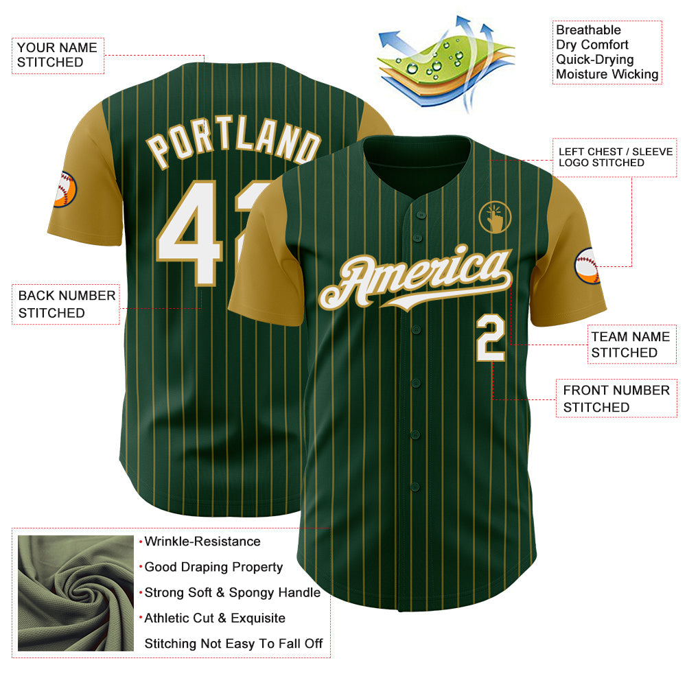 Custom Green Old Gold Pinstripe White Authentic Two Tone Baseball Jersey