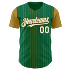 Custom Kelly Green Old Gold Pinstripe White Authentic Two Tone Baseball Jersey