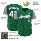 Custom Kelly Green Gray Pinstripe White Authentic Two Tone Baseball Jersey