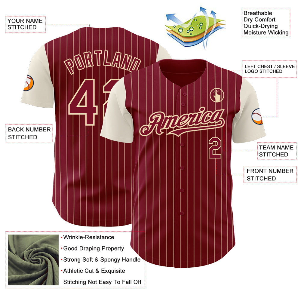 Custom Crimson Cream Pinstripe Cream Authentic Two Tone Baseball Jersey