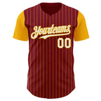 Custom Crimson Gold Pinstripe White Authentic Two Tone Baseball Jersey