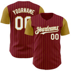 Custom Crimson Old Gold Pinstripe White Authentic Two Tone Baseball Jersey