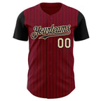 Custom Crimson Black Pinstripe Cream Authentic Two Tone Baseball Jersey
