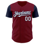 Custom Crimson Navy Pinstripe White Authentic Two Tone Baseball Jersey