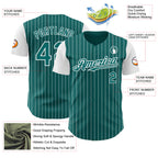 Custom Teal White Pinstripe White Authentic Two Tone Baseball Jersey