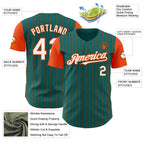 Custom Teal Orange Pinstripe White Authentic Two Tone Baseball Jersey