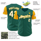 Custom Teal Gold Pinstripe White Authentic Two Tone Baseball Jersey