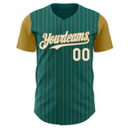 Custom Teal Old Gold Pinstripe White Authentic Two Tone Baseball Jersey