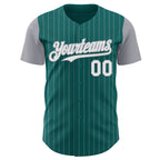 Custom Teal Gray Pinstripe White Authentic Two Tone Baseball Jersey