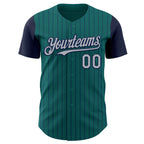 Custom Teal Navy Pinstripe Gray Authentic Two Tone Baseball Jersey