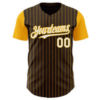 Custom Brown Gold Pinstripe White Authentic Two Tone Baseball Jersey