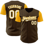 Custom Brown Gold Pinstripe White Authentic Two Tone Baseball Jersey