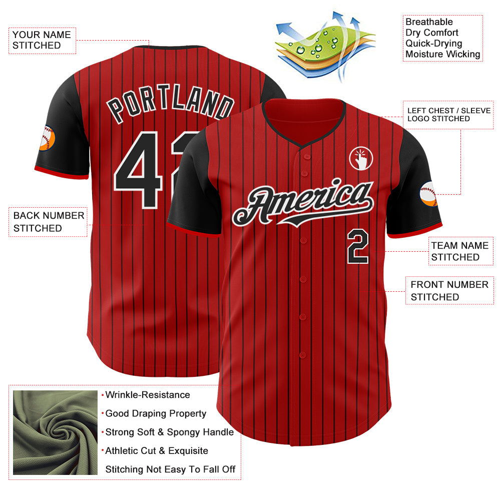 Custom Red Black Pinstripe White Authentic Two Tone Baseball Jersey