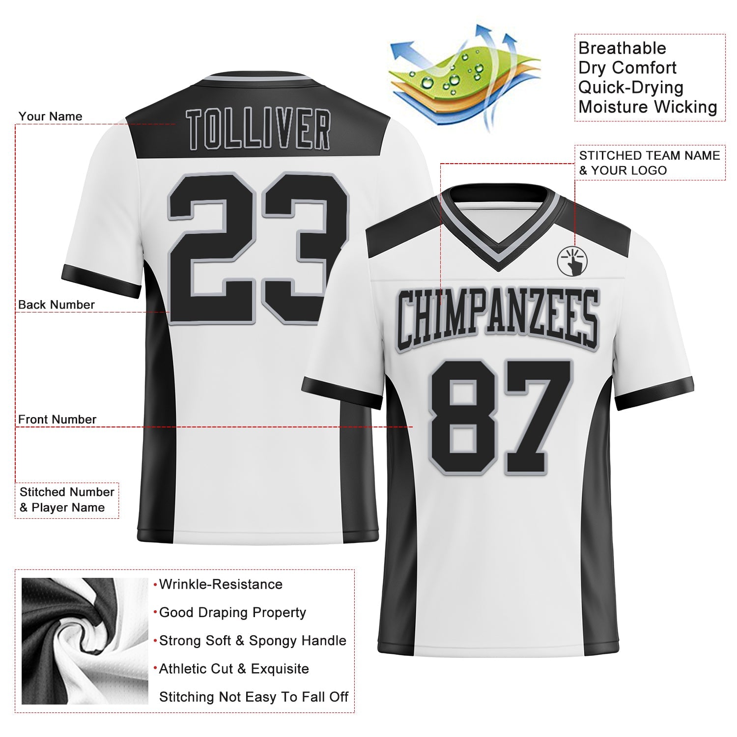 Custom White Black-Gray Authentic Football Jersey