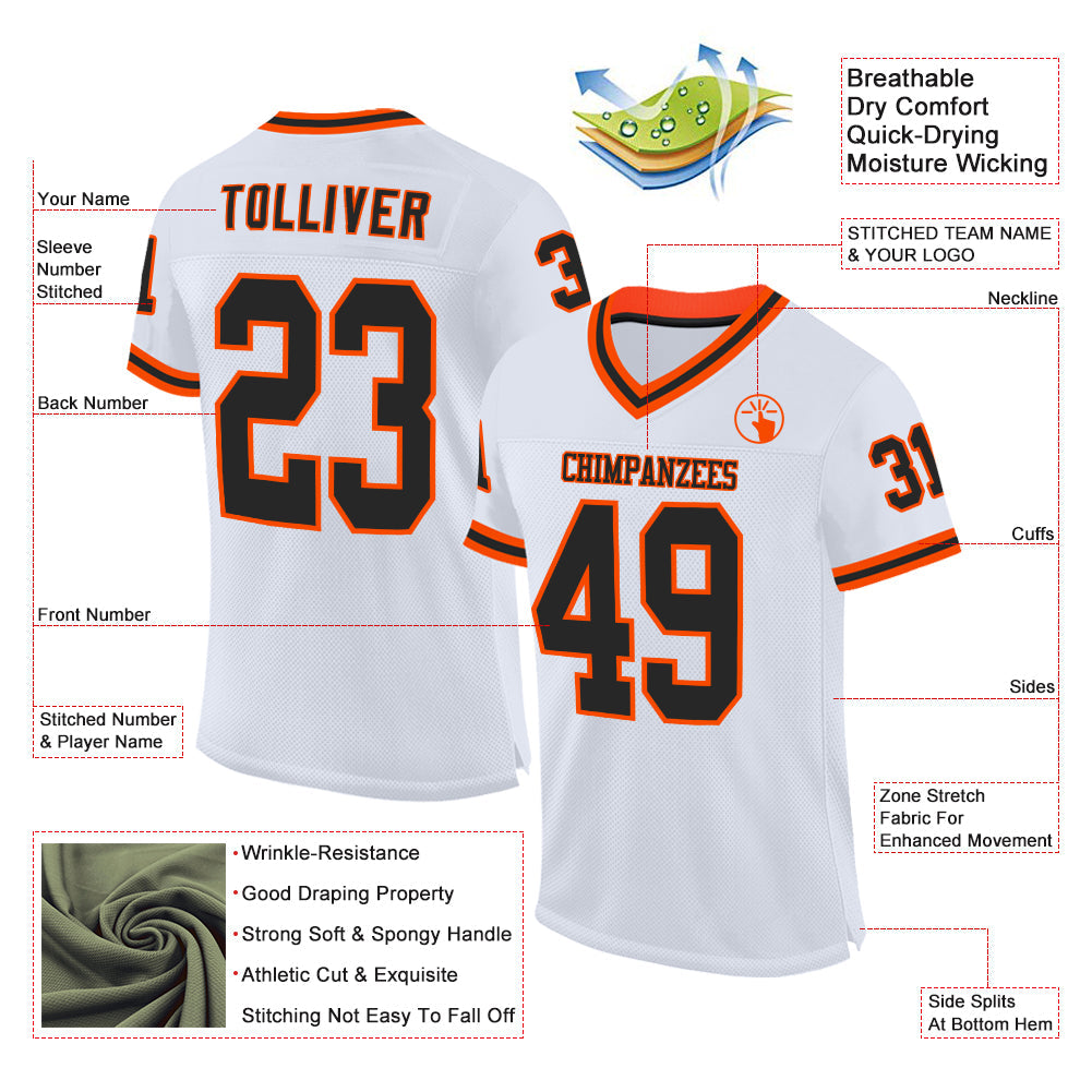 Custom White Black-Orange Mesh Authentic Throwback Football Jersey