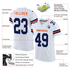 Custom White Navy Gray-Orange Mesh Authentic Football Jersey