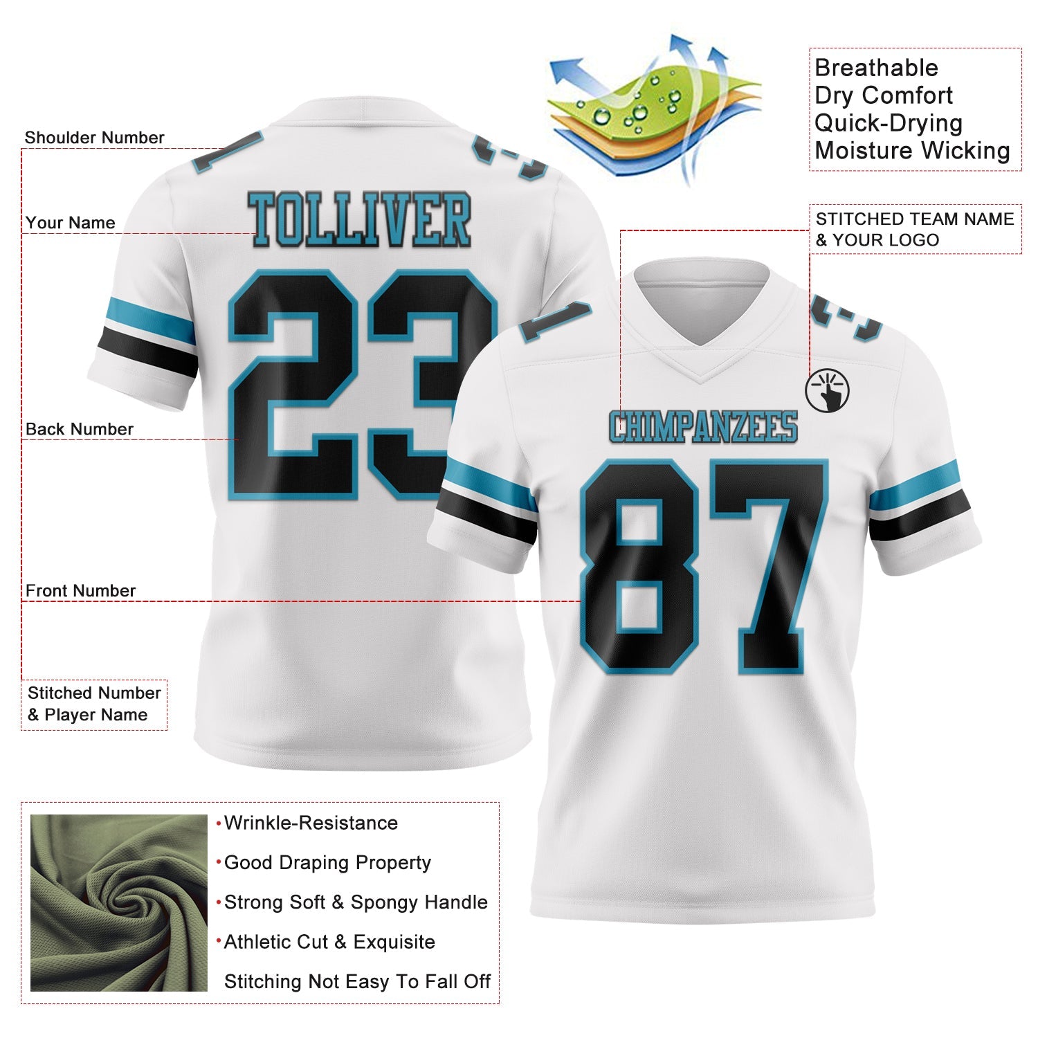 Custom White Black-Panther Blue Authentic Football Jersey