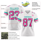 Custom White Pink-Aqua Authentic Football Jersey
