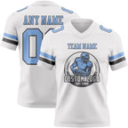 Custom White Light Blue-Steel Gray Authentic Football Jersey