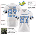 Custom White Light Blue-Steel Gray Authentic Football Jersey