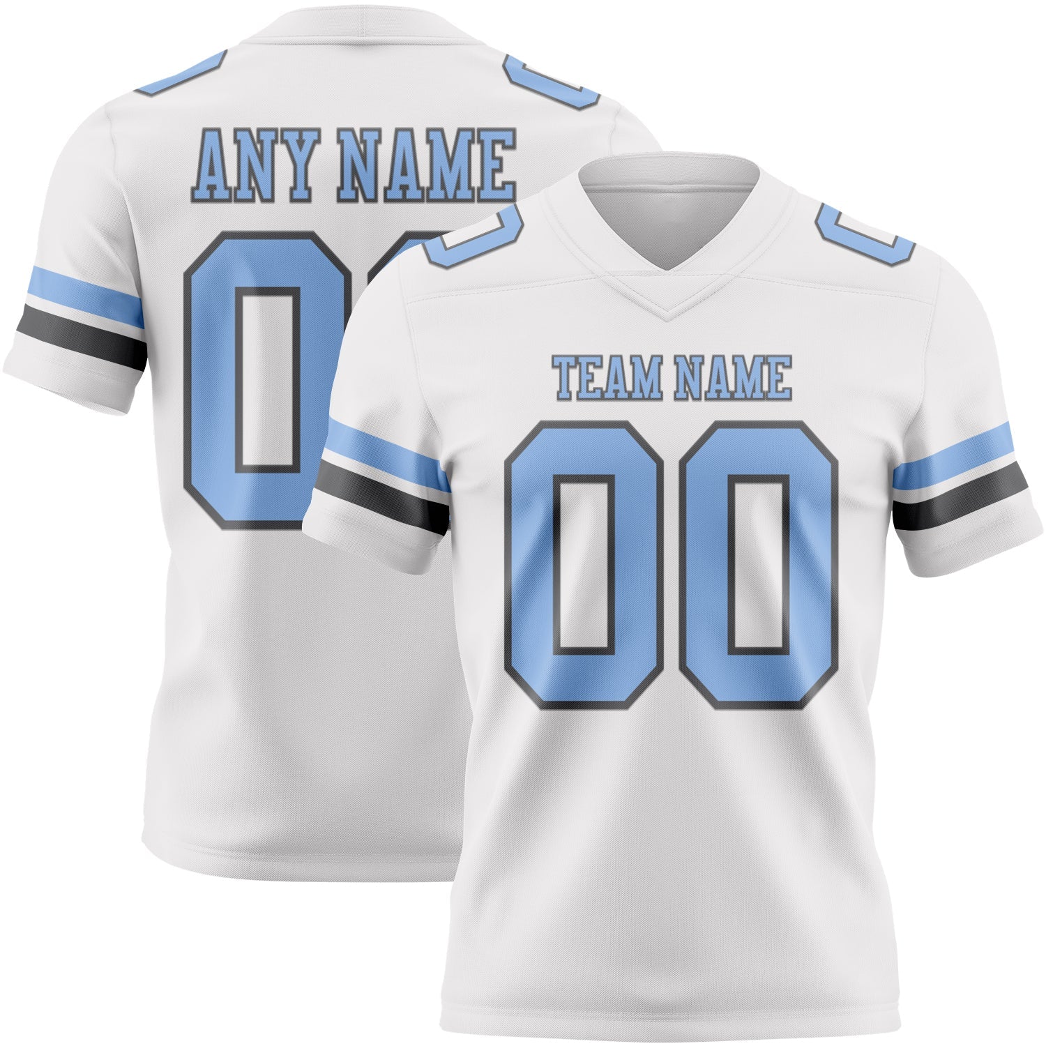 Custom White Light Blue-Steel Gray Authentic Football Jersey