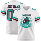 Custom White Aqua-Crimson Authentic Football Jersey
