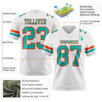 Custom White Aqua-Orange Authentic Football Jersey