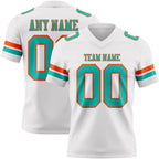 Custom White Aqua-Orange Authentic Football Jersey