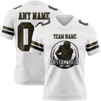 Custom White Olive-Black Authentic Football Jersey