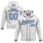 Custom Stitched White Light Blue-Steel Gray Baseball Pullover Sweatshirt Hoodie