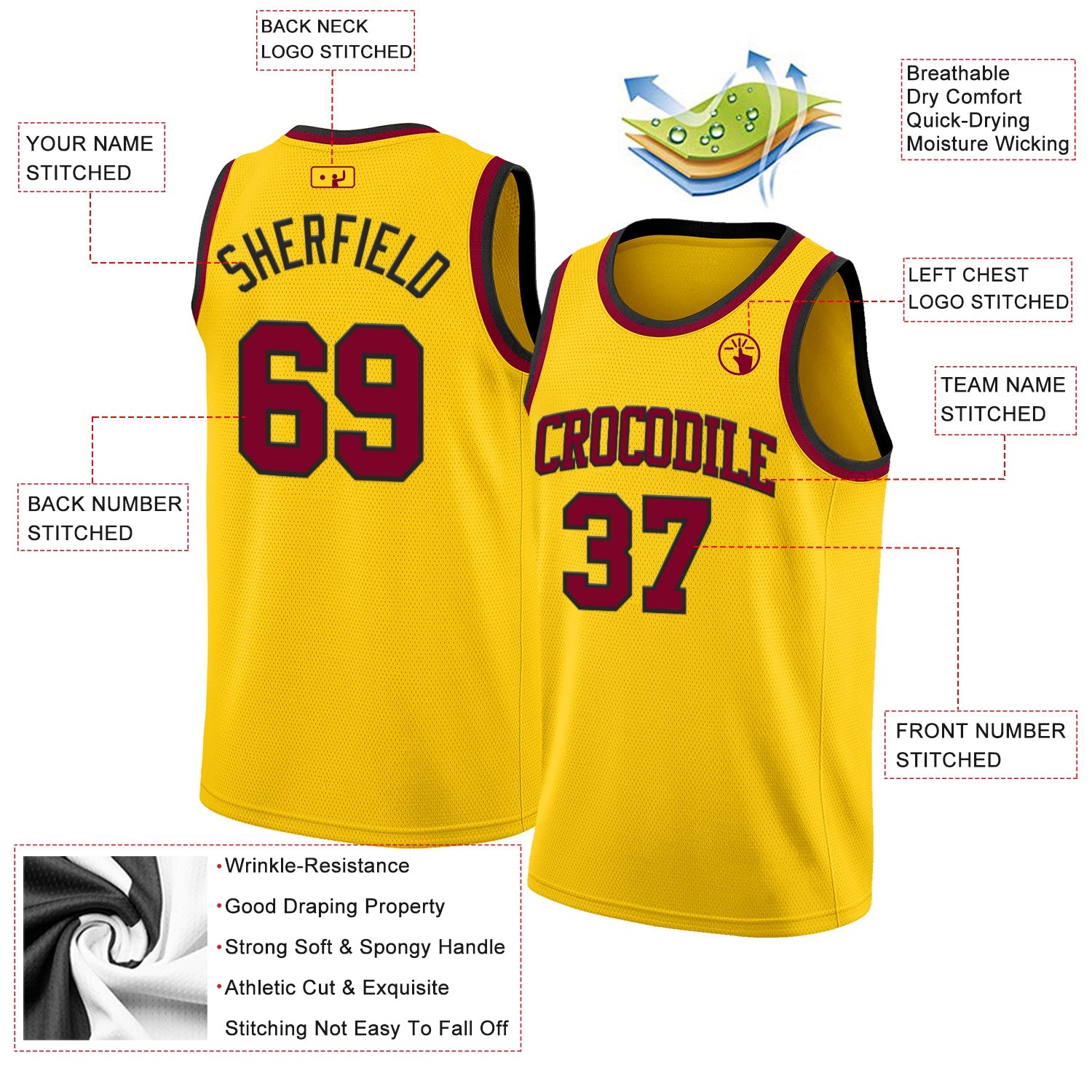 Custom Yellow Maroon-Black Authentic Basketball Jersey