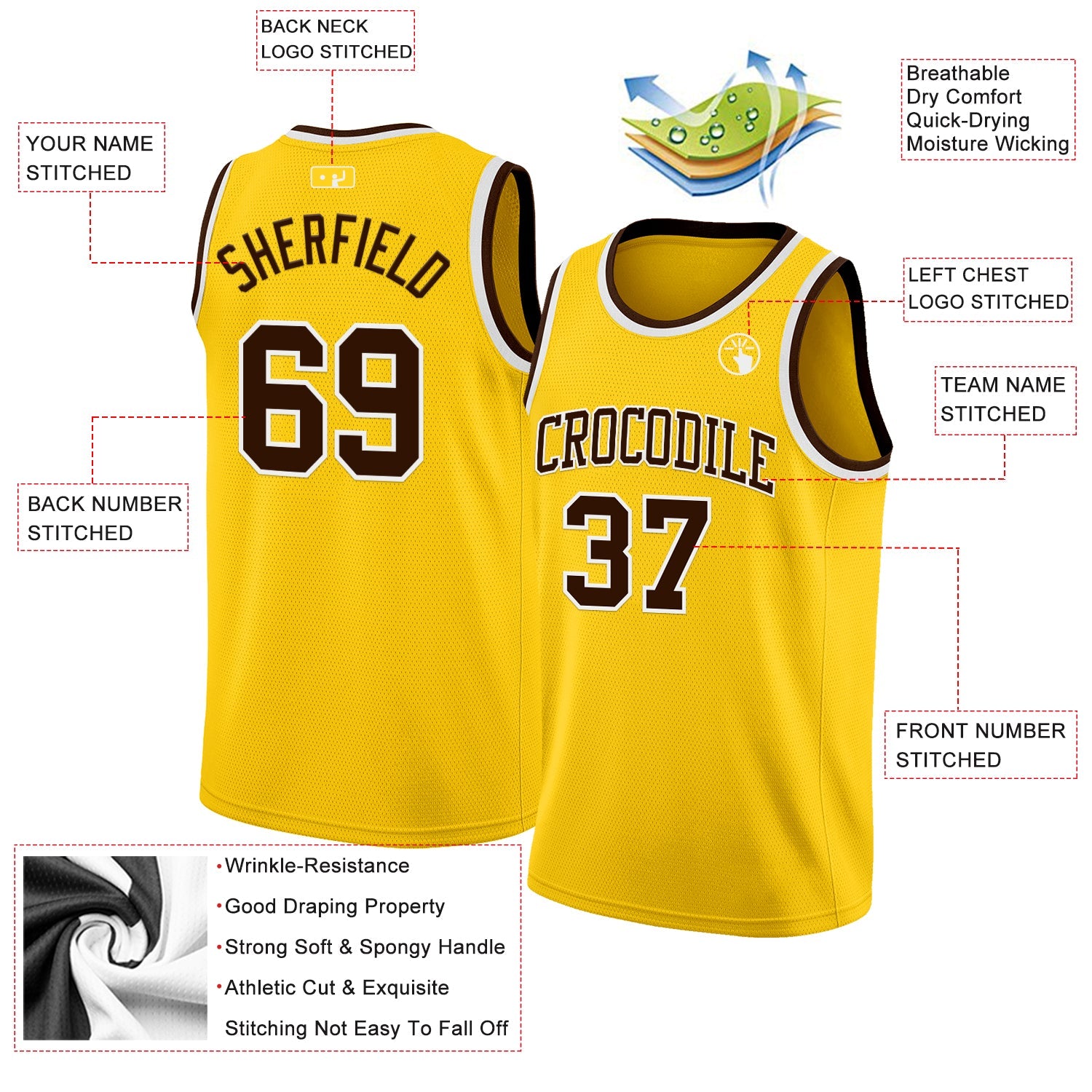 Custom Yellow Brown-White Authentic Basketball Jersey