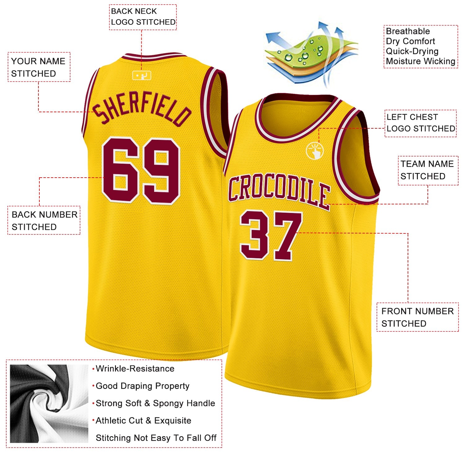 Custom Yellow Maroon-White Authentic Basketball Jersey