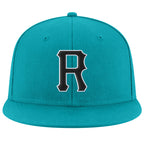 Custom Aqua Black-White Stitched Adjustable Snapback Hat