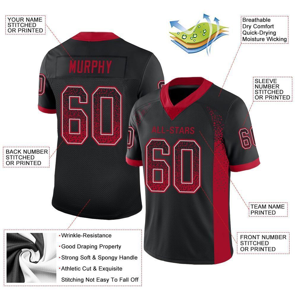 Custom Black Red-Gray Drift Fashion Football Jersey