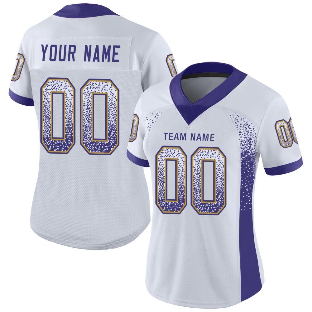 Custom White Purple-Old Gold Drift Fashion Football Jersey