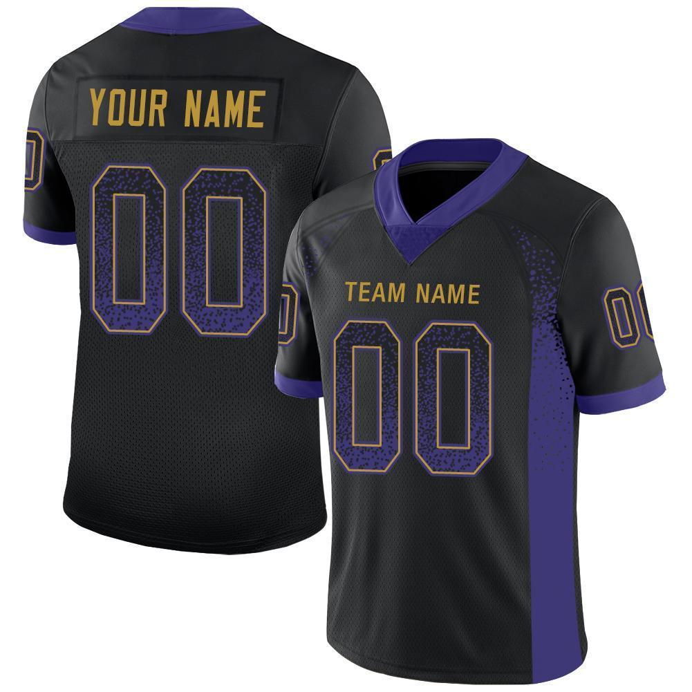 Custom Black Purple-Old Gold Drift Fashion Football Jersey