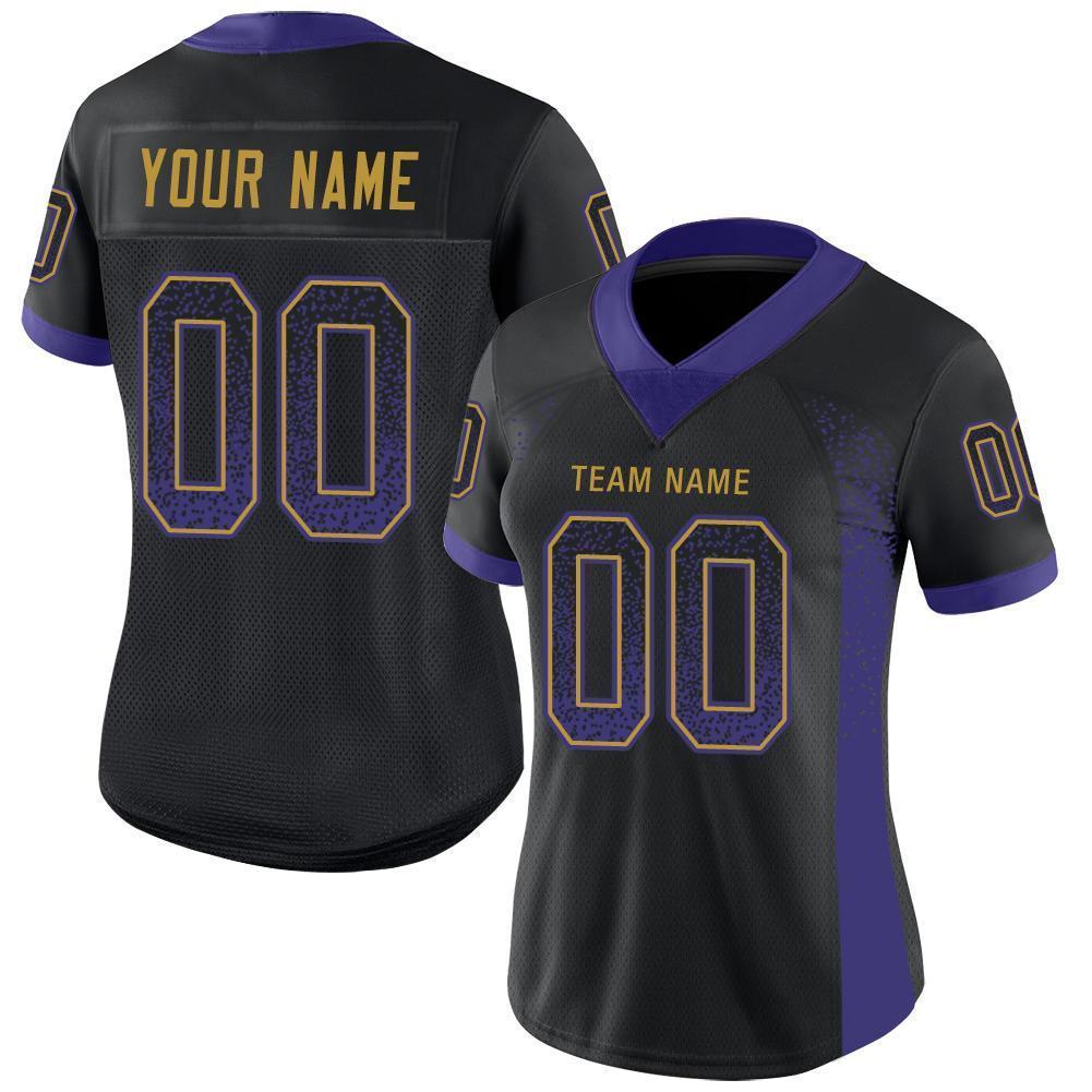 Custom Black Purple-Old Gold Drift Fashion Football Jersey